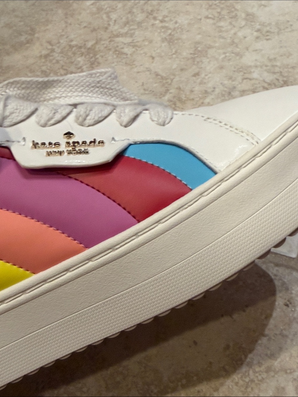 kate spade White Leather Sneakers with Pink, Blue & Yellow Accents - Picture 8 of 12